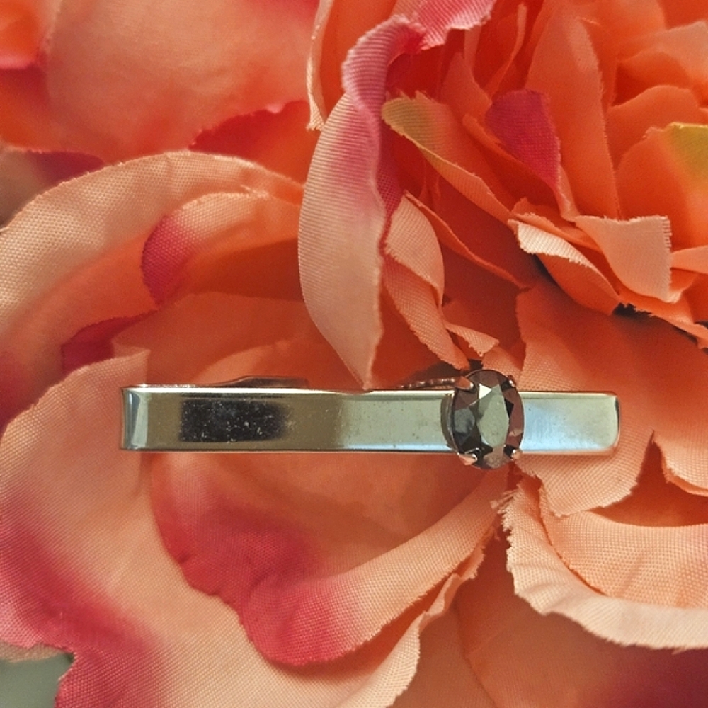 Vintage tie bar clip black hematite crystal silvertone